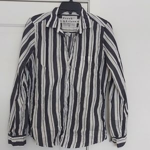 Frank & Eileen grey and white crinkle stripe shirt